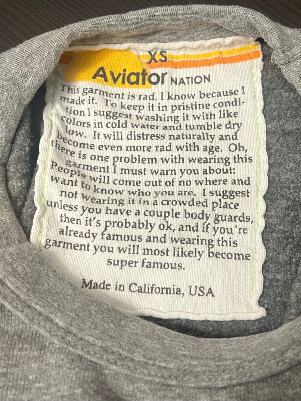 Aviator Nation Gray Cropped Sweatshirt Size XS Pastel 5 Stripe Pink Bolt Blue - Picture 3 of 6